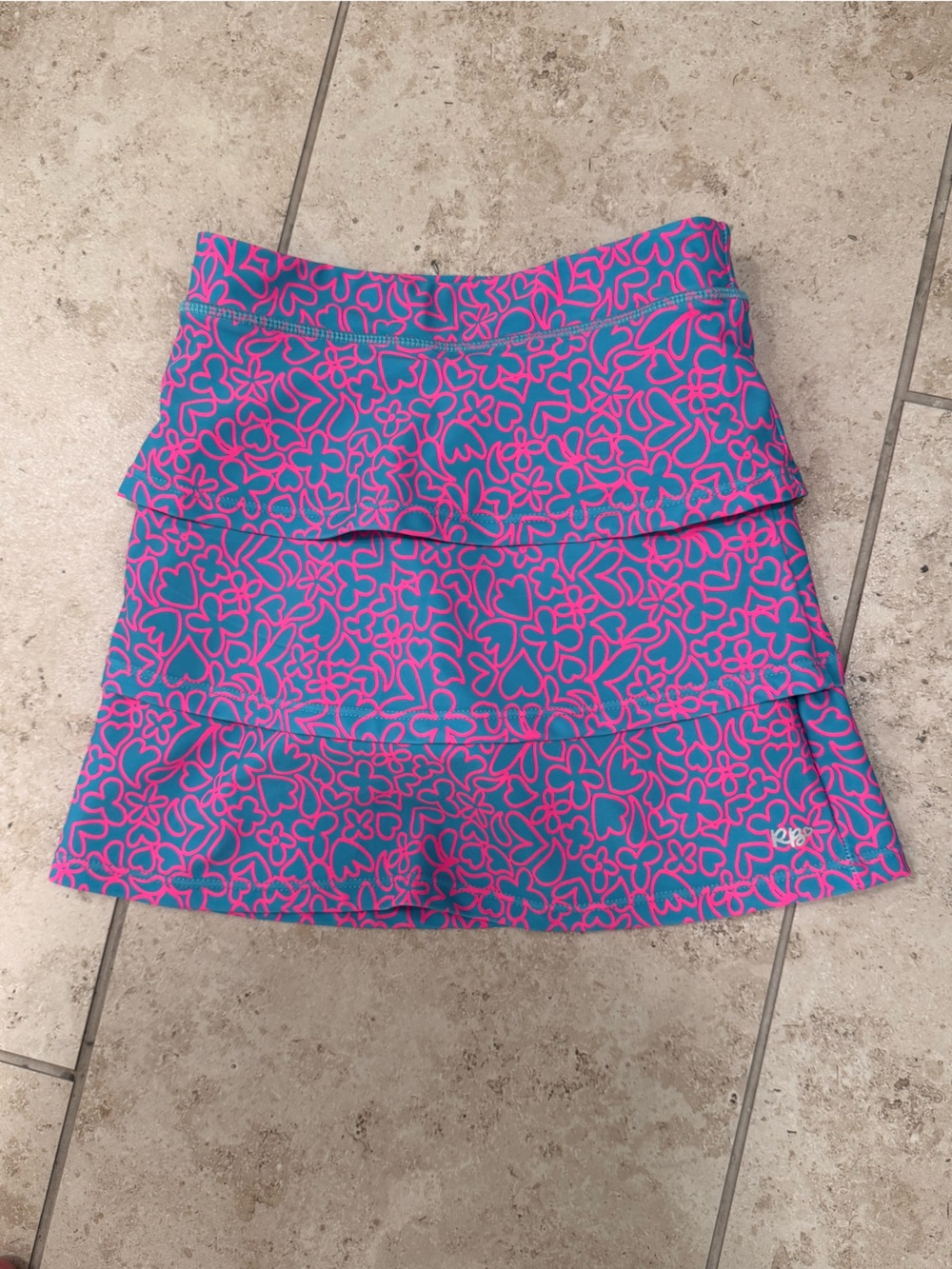 RuffleButts Girls Tennis Skort Blue Pink Hearts Floral Size 7